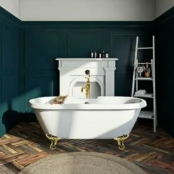 Aqua Eden VTDS672924JNH2 67-Inch Acrylic Double Ended Clawfoot Tub (No Faucet Drillings), White/Polished Brass