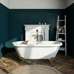 Aqua Eden VTDS672924JNH7 67-Inch Acrylic Double Ended Clawfoot Tub (No Faucet Drillings), White/Brushed Brass