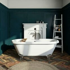 Aqua Eden VTDS672924JNH8 67-Inch Acrylic Double Ended Clawfoot Tub (No Faucet Drillings), White/Brushed Nickel