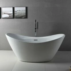 Aqua Eden VTDS682929 68-Inch Acrylic Double Slipper Freestanding Tub With Drain, White