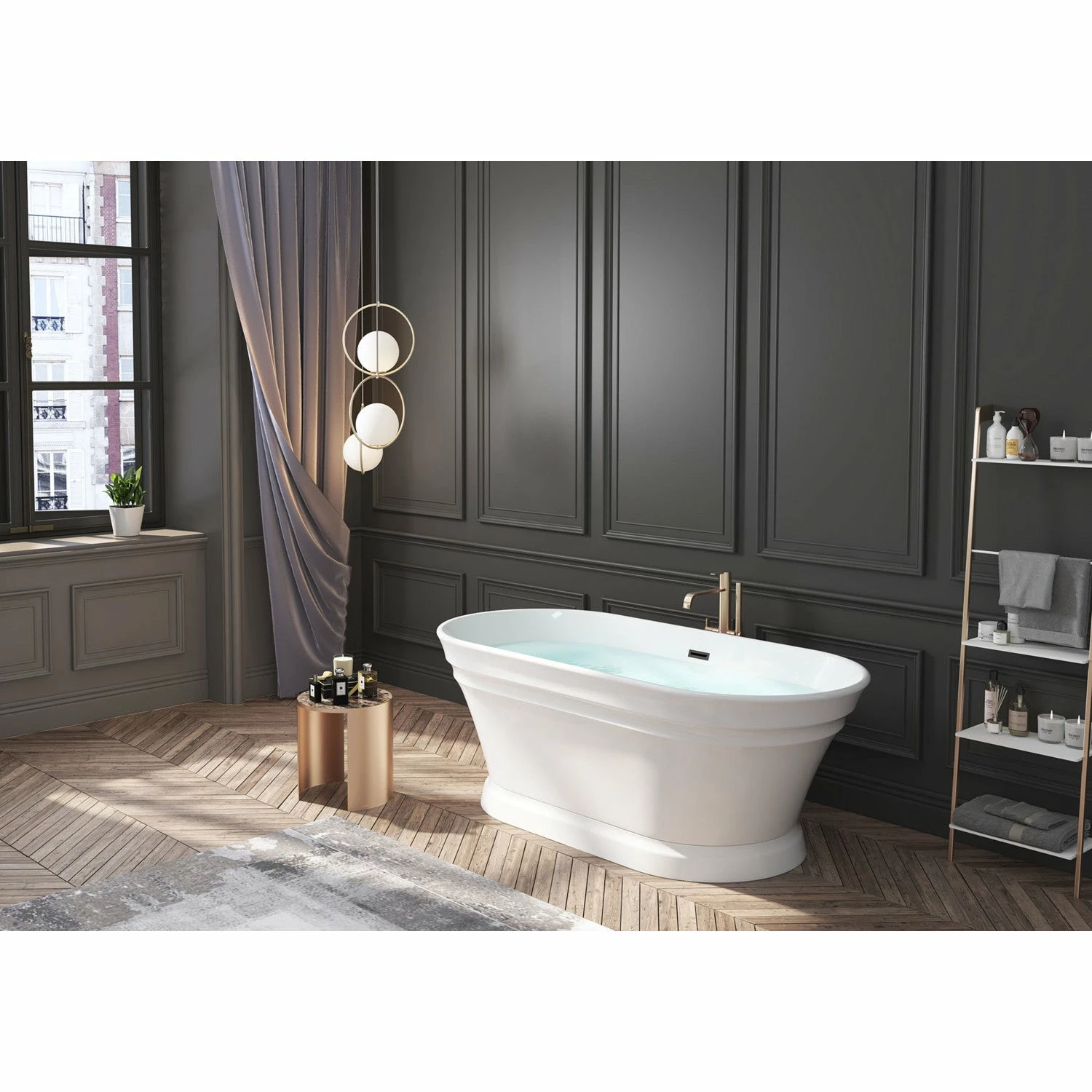 Aqua Eden VTOV673124 67-Inch Acrylic Double Ended Pedestal Tub, Glossy White - Image 2