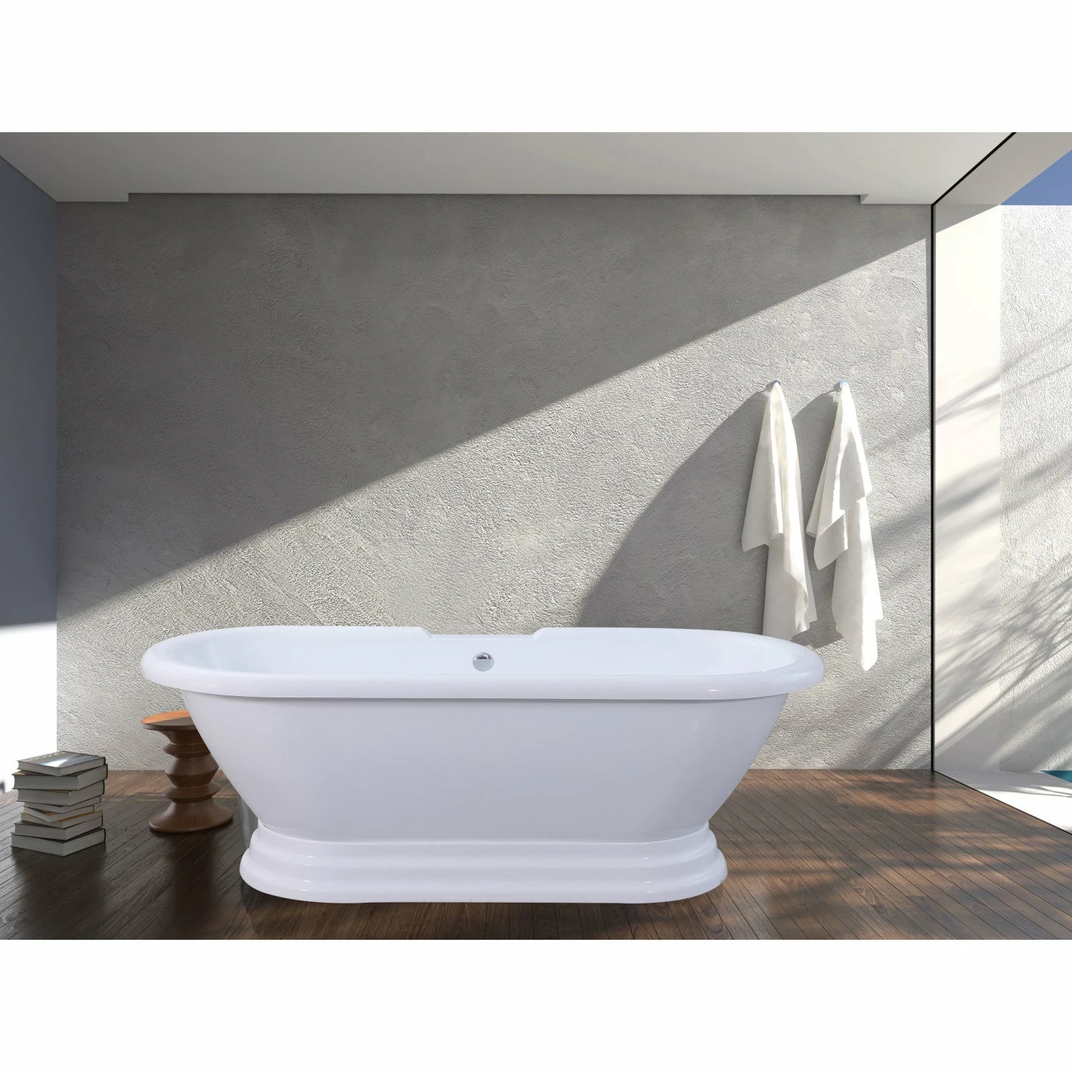 Aqua Eden VTPE672824PBA 67-Inch Acrylic Double Ended Pedestal Tub (No Faucet Drillings), Glossy White - Image 2