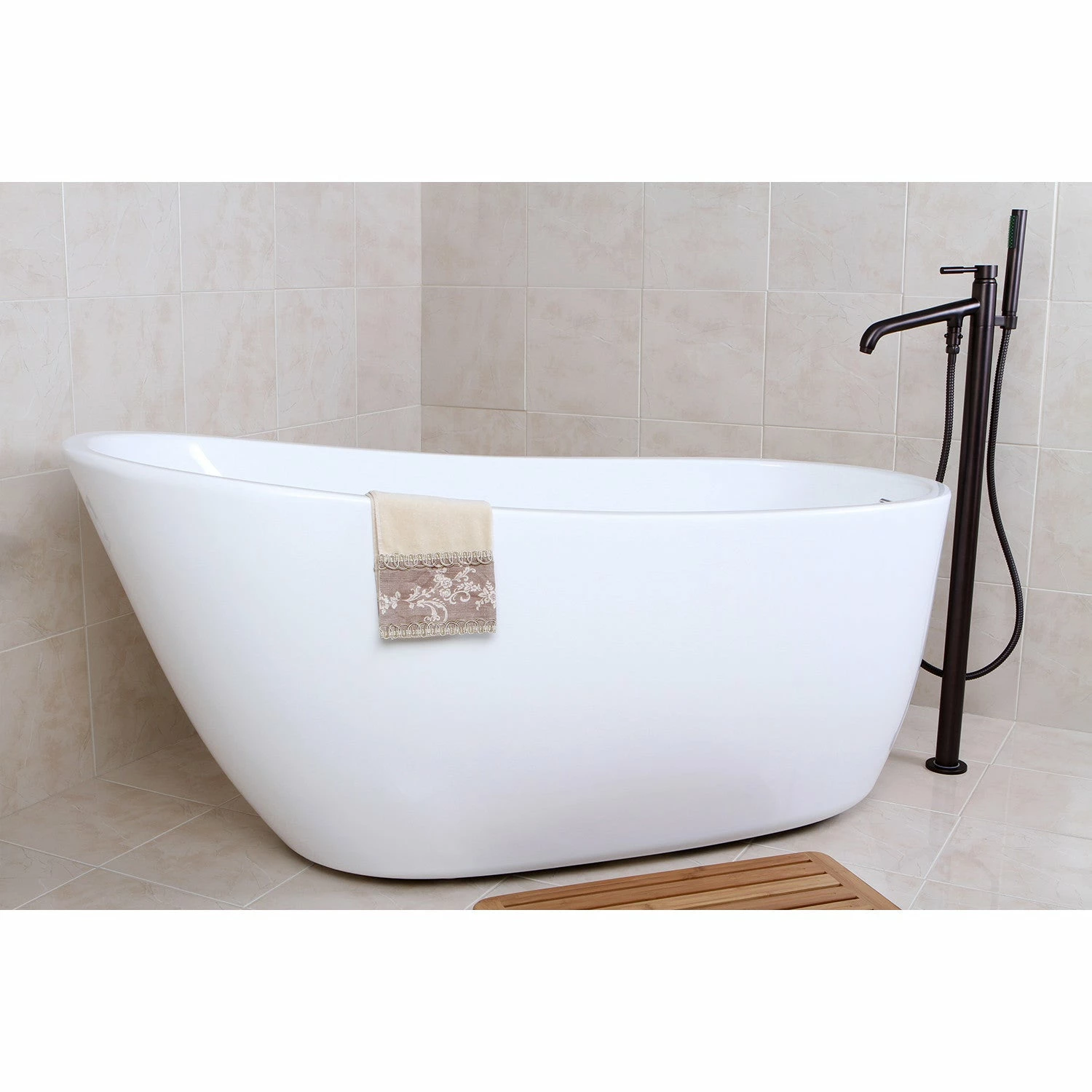 Aqua Eden VTRS592928 59-Inch Acrylic Single Slipper Freestanding Tub With Drain, White