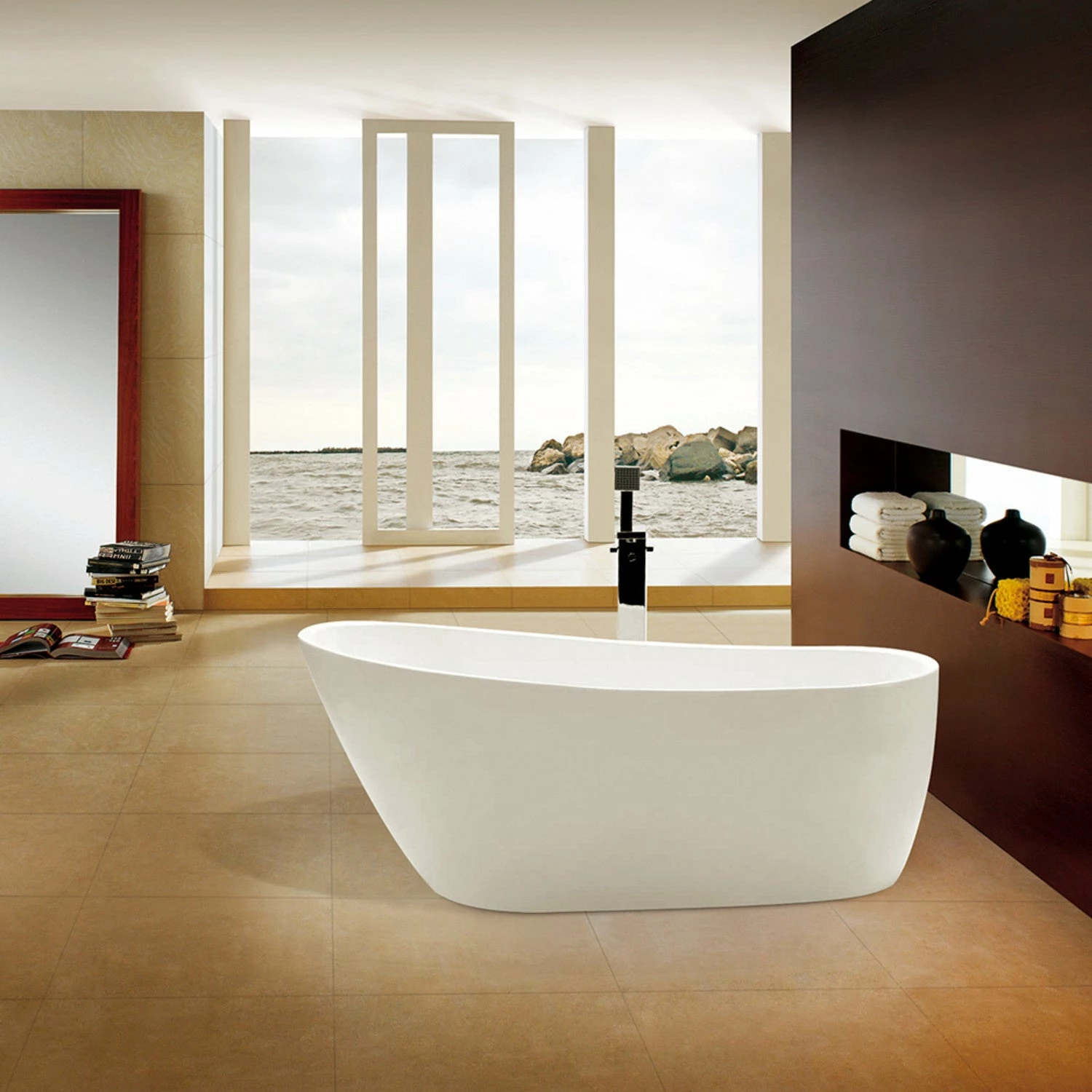 Aqua Eden VTRS592928 59-Inch Acrylic Single Slipper Freestanding Tub With Drain, White - Image 11