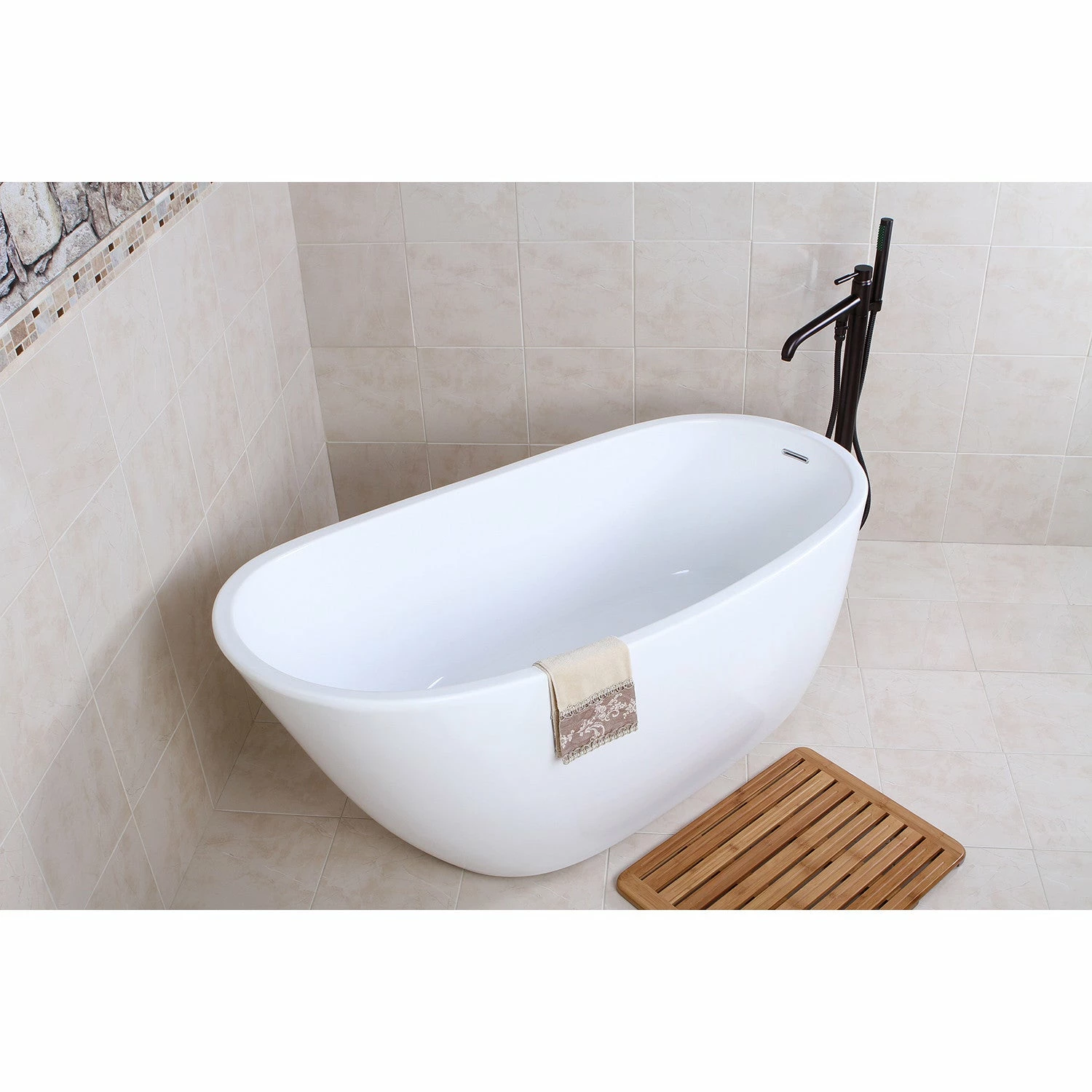 Aqua Eden VTRS592928 59-Inch Acrylic Single Slipper Freestanding Tub With Drain, White - Image 2