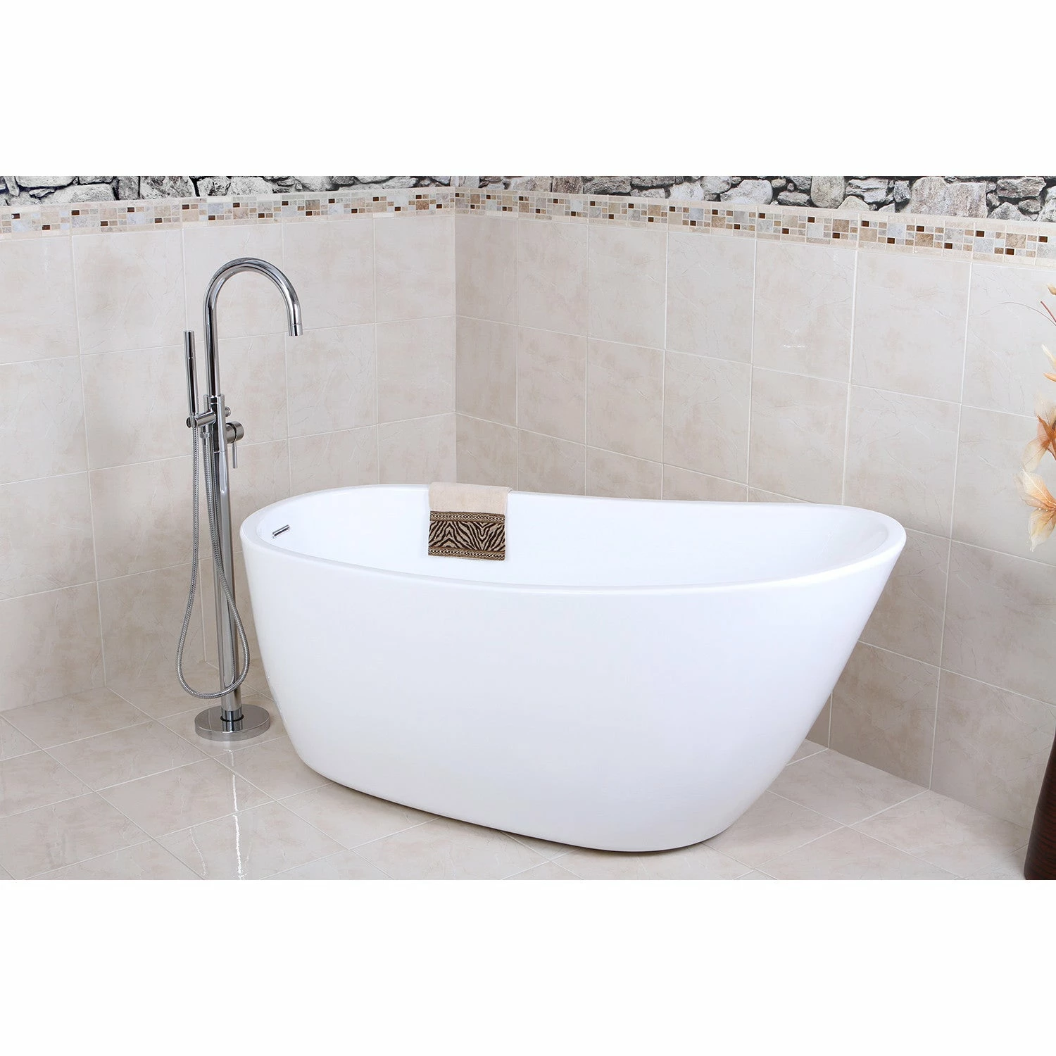 Aqua Eden VTRS592928 59-Inch Acrylic Single Slipper Freestanding Tub With Drain, White - Image 3