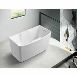 Aqua Eden VTSQ512827S 51-Inch Acrylic Rectangular Freestanding Tub With Drain And Integrated Seat, Glossy White