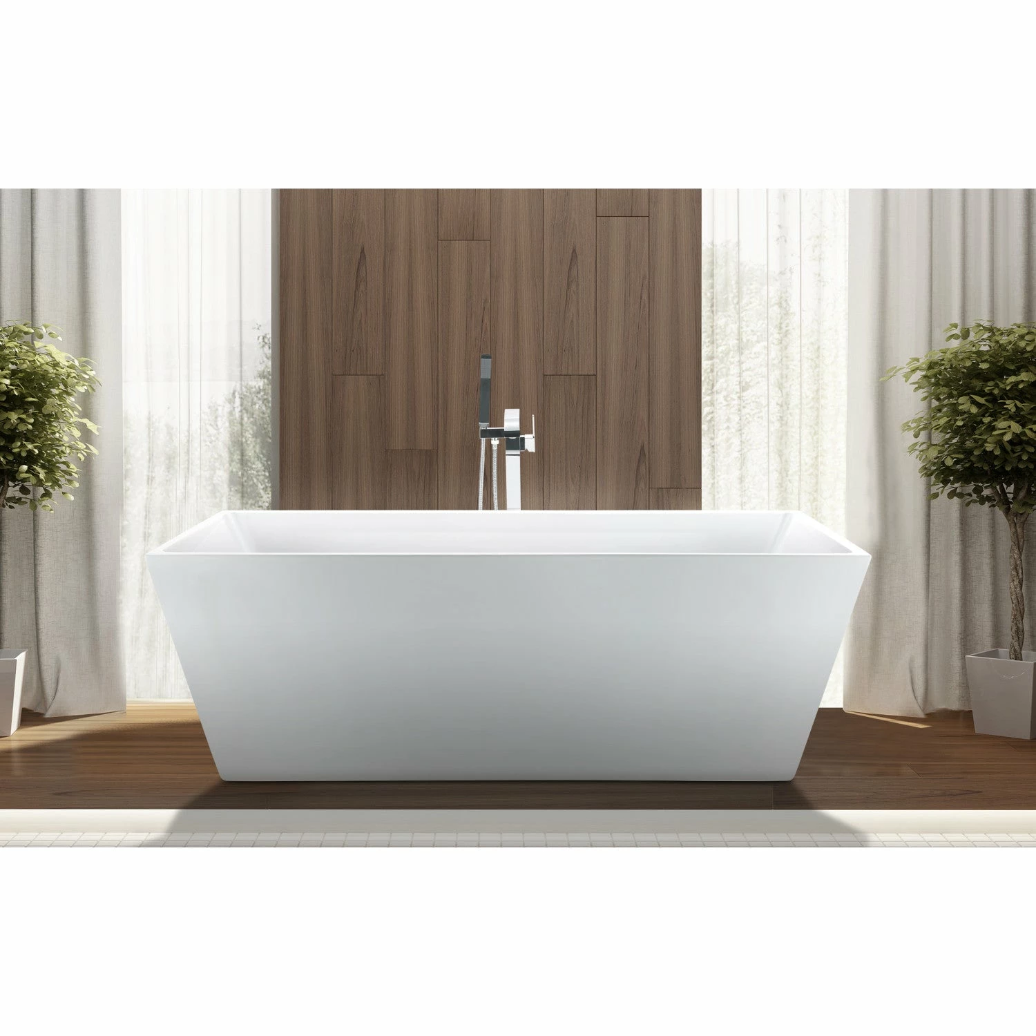 Aqua Eden VTSQ533024 53-Inch Acrylic Freestanding Tub With Drain, Glossy White