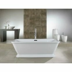 Aqua Eden VTSQ663124 66-Inch Acrylic Double Ended Pedestal Tub With Square Overflow And Pop-Up Drain, White