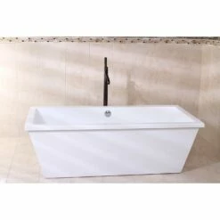 Aqua Eden VTSQ663422 66-Inch Acrylic Double Ended Freestanding Tub With Drain, White