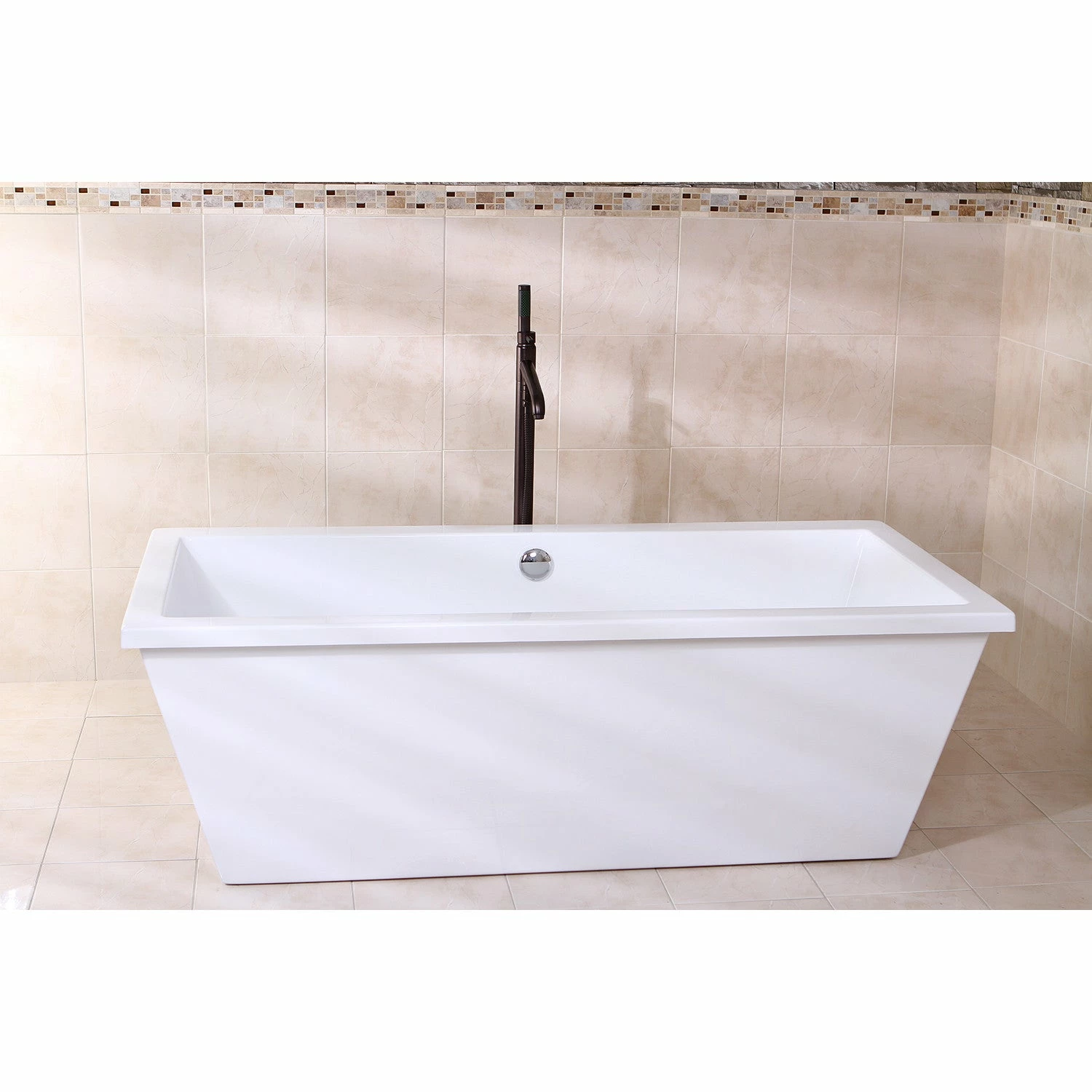 Aqua Eden VTSQ663422 66-Inch Acrylic Double Ended Freestanding Tub With Drain, White