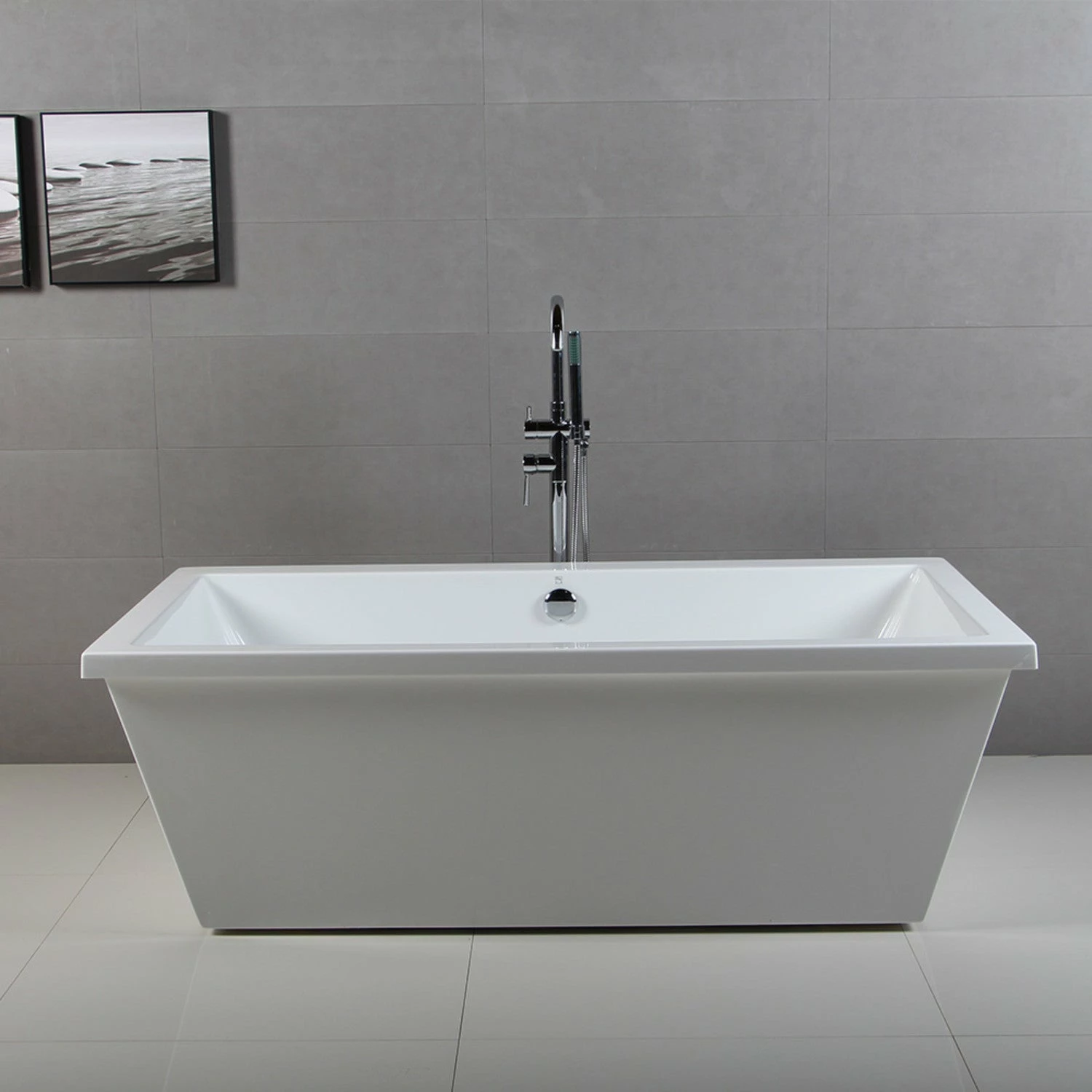 Aqua Eden VTSQ663422 66-Inch Acrylic Double Ended Freestanding Tub With Drain, White - Image 13