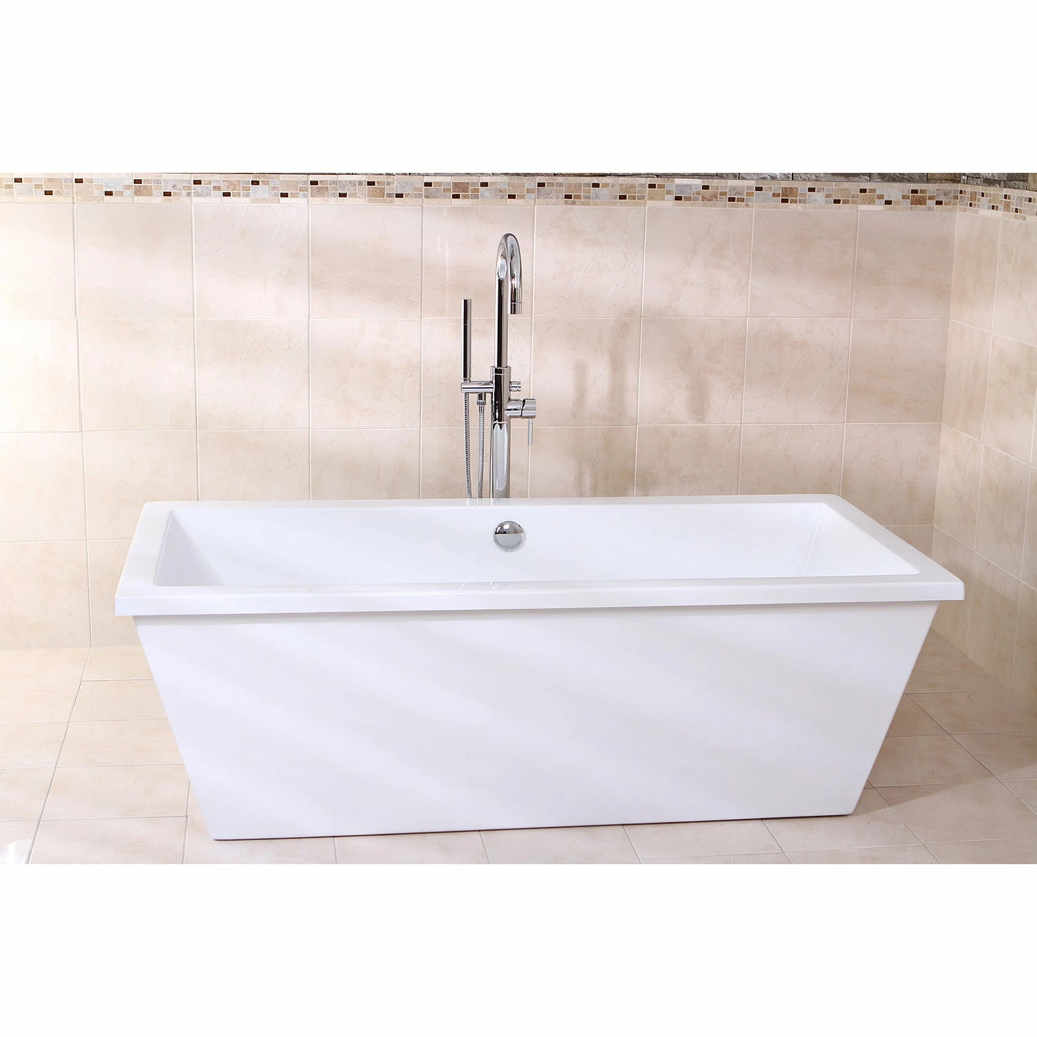 Aqua Eden VTSQ663422 66-Inch Acrylic Double Ended Freestanding Tub With Drain, White - Image 6