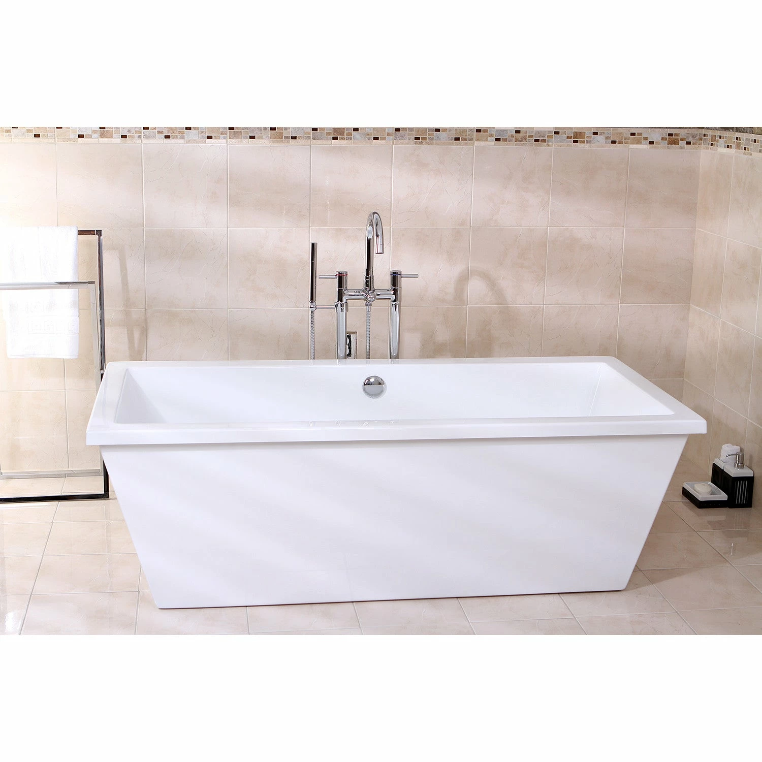Aqua Eden VTSQ663422 66-Inch Acrylic Double Ended Freestanding Tub With Drain, White - Image 7