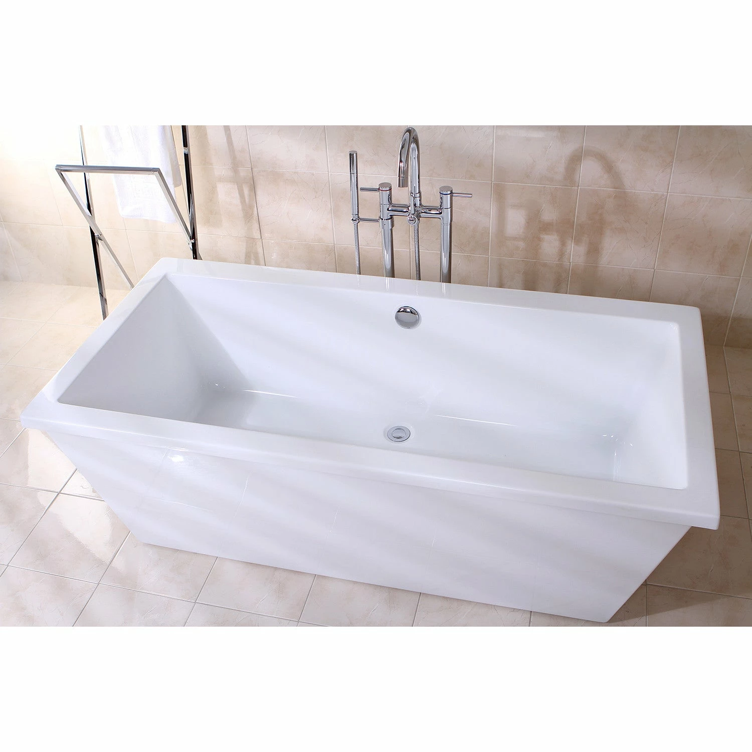 Aqua Eden VTSQ663422 66-Inch Acrylic Double Ended Freestanding Tub With Drain, White - Image 8
