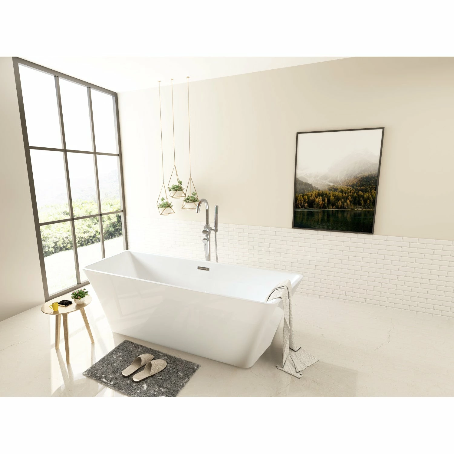 Aqua Eden VTSQ672923 67-Inch Acrylic Freestanding Tub With Drain, White