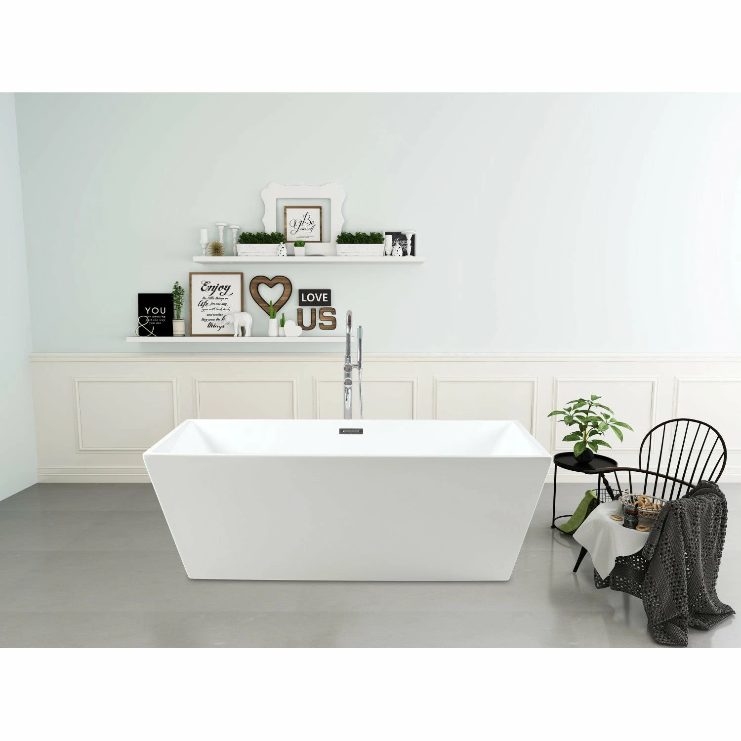 Aqua Eden VTSQ673224 67-Inch Acrylic Freestanding Tub With Drain, White