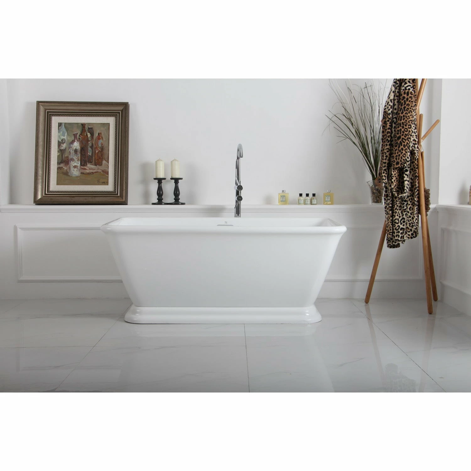 Aqua Eden VTSQ713224 71-Inch Acrylic Rectangular Pedestal Bathtub With Drain, Glossy White